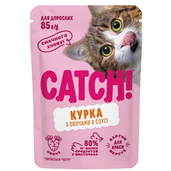 Фото - Набор влажного корма для кошек Catch! с курицей и овощами в соусе 24 шт х 85г (2700000066997)
