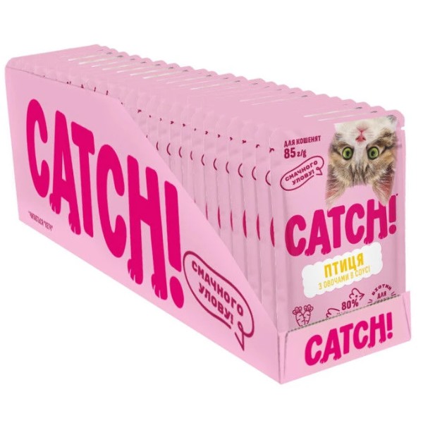 Фото - Влажный корм для кошек Catch! с птицей и овощами в соусе 24 шт. х 85г. (2700000066966)