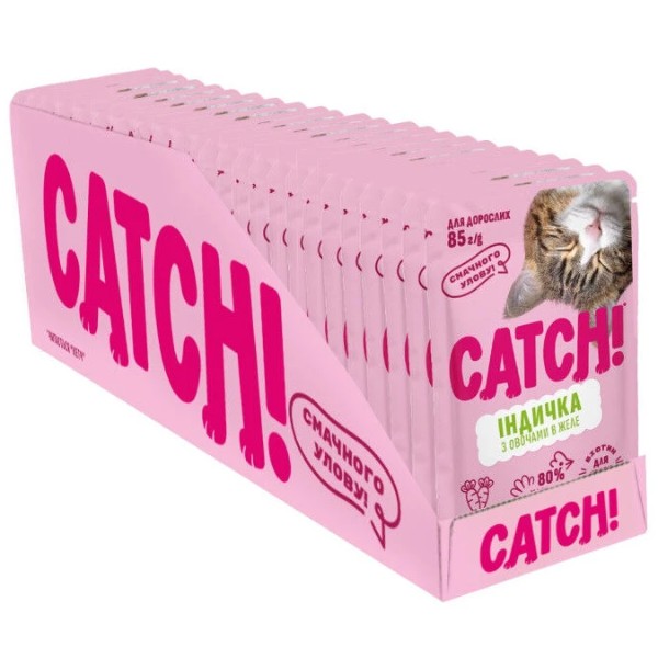 Фото - Набор влажного корма для кошек Catch! с индейкой и овощами в желе 24 шт х 85г (2700000067017)