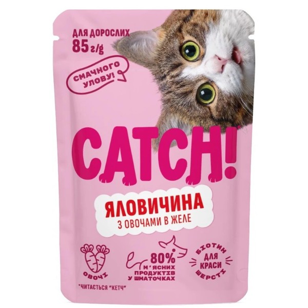 Фото - Набор влажного корма для кошек Catch! с говядиной и овощами в желе 24 шт х 85г (2700000067000)