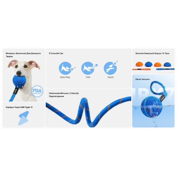 Фото - Интерактивная игрушка для собак Cheerble Wicked Ball Aіir Rope Royal Blue (CWQ03B)