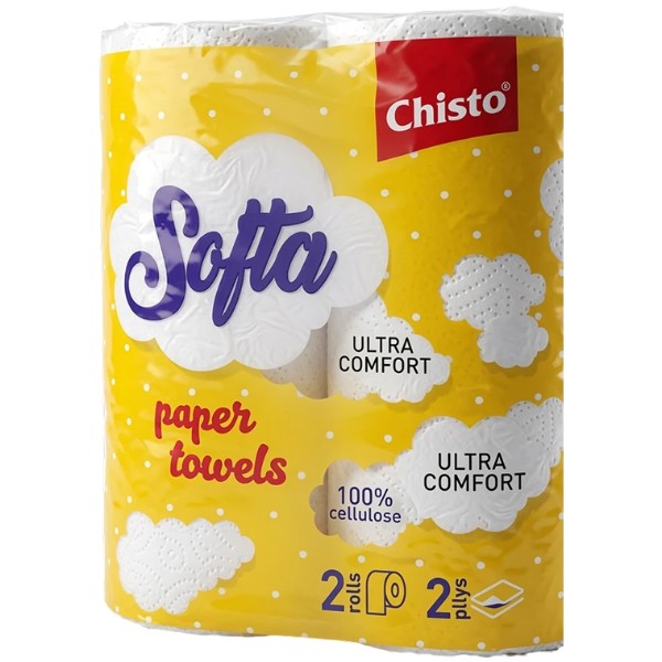 Фото - Полотенца бумажные Chisto 2 рулони 2 шари біло-сірий (4820298170027)