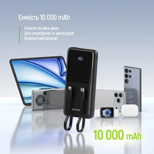 Фото - Батарея мобильная Colorway 10 000 mAh DigiPower USB QC4.0 + USB-C PD22.5W Black (CW-PB100LP01BK)