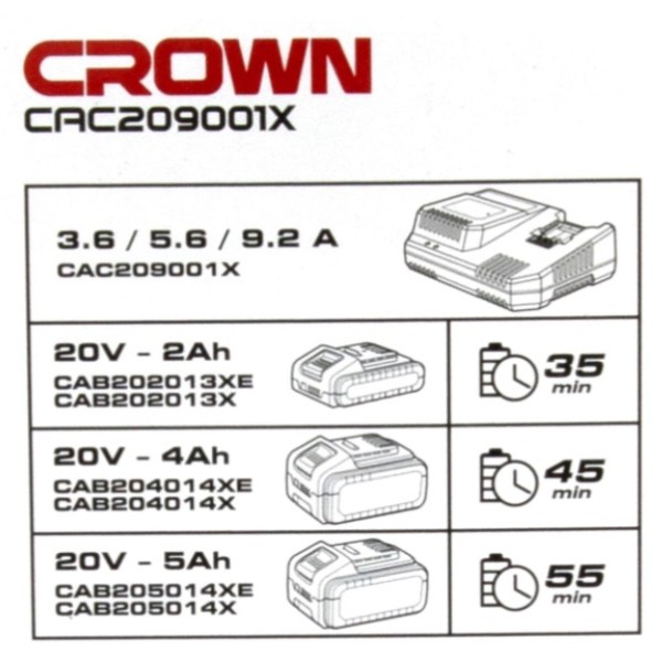 Фото - З/У к аккумуляторной батарее для электроинструментов Crown CAC209001X