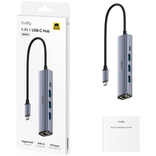 Фото - Хаб USB Cudy USB 3.0 Type-C -> 3хUSB-A, 1хUSB-C (UH605)