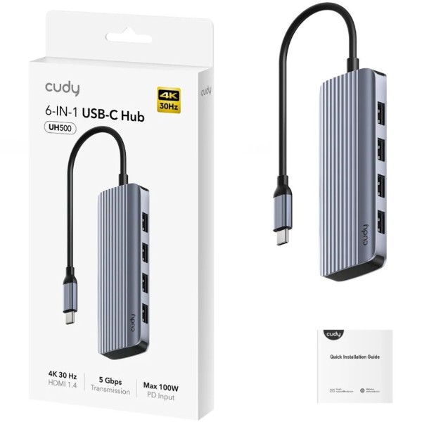 Фото - Хаб USB Cudy USB 3.0 Type-C -> 4xUSB-A, 1хUSB-C, 1xHDMI (UH500)