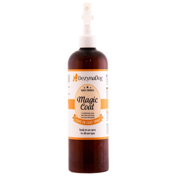 Фото - Спрей для кошек и собак Dezynadog Magic Coat для снижения статики улучшения состояния шерсти распутывания колтунов и спутываний (5052372068626)
