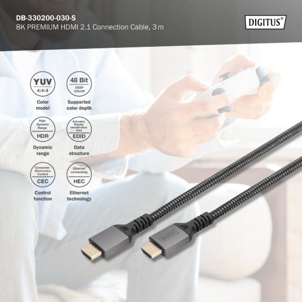 Фото - Кабель HDMI Digitus HDMI (M/M), 8K, Ultra High speed/Ethernet, 3 м Black (DB-330200-030-S)