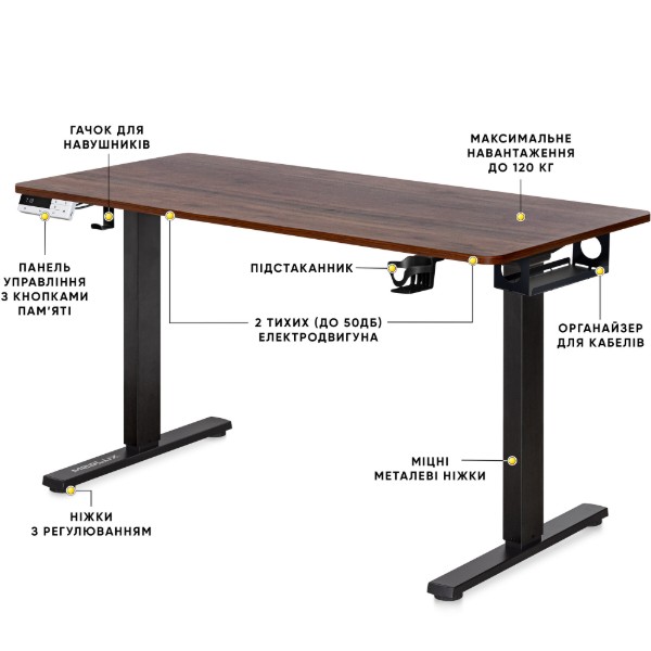 Фото - Стіл з електрорегулюванням висоти Mealux PowerDesk Duo Walnut (EVO-242 Duo Walnut /B)
