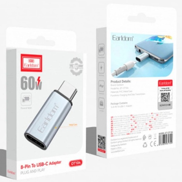 Фото - Адаптер Earldom ET-OT104 Lightning to Type-C Grey (ADPT-00033)