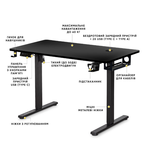 Фото - Стіл з електрорегулюванням висоти Mealux PowerDesk Energy Black (EVO-201 Energy B/B)