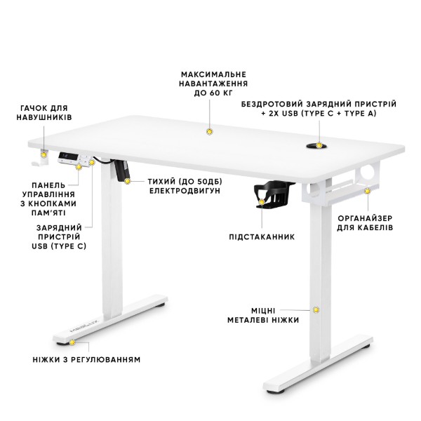 Фото - Стіл з електрорегулюванням висоти Mealux PowerDesk Energy White (EVO-201 Energy W|/W)