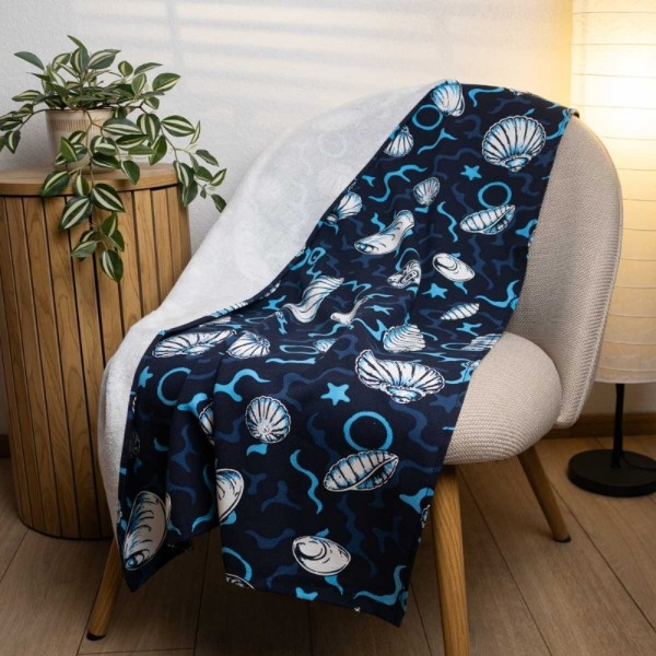 Фото - Рушник пляжний GM Textile махровий пляжний синій мушля 70х150