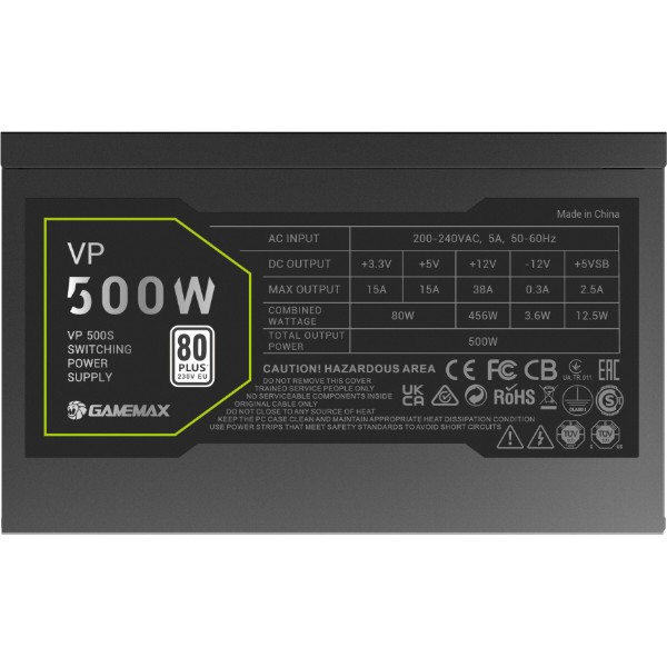 Фото - Блок питания для ПК Gamemax 500W, 80+ Bronze (VP 500S BK)