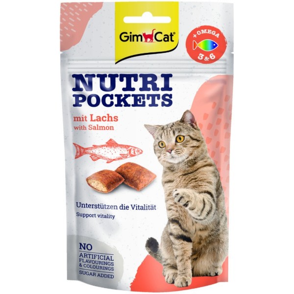 Фото - Лакомство для кошек GimCat Nutri Pockets для укрепления иммунной системы и здоровья с лососем Омега 3/6 60 г (4002064419206)