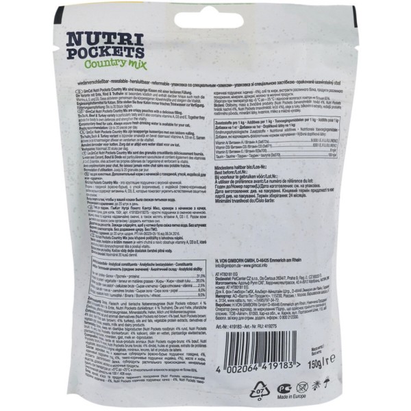 Фото - Ласощі для котів GimCat Nutri Pockets Кантрі мікс з качкою яловичиною та індичкою 150 г (4002064419275)