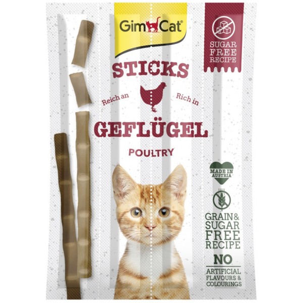 Фото - Ласощі для котів GimCat палички з м'ясом птиці 4 шт. по 5 г (4002064420806)