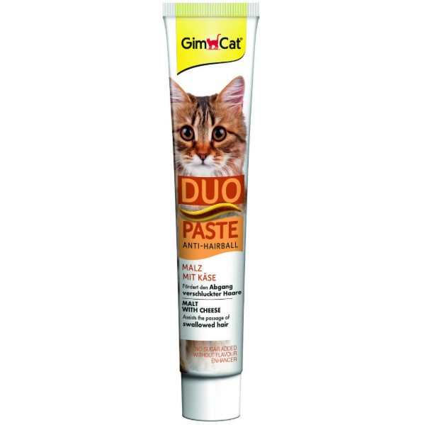 Фото - Ласощі для котів GimCat DUO PASTE Anti-hairboll malt with cheese з чутливим травленням усіх порід мальт та сир 50 г (4002064427218)