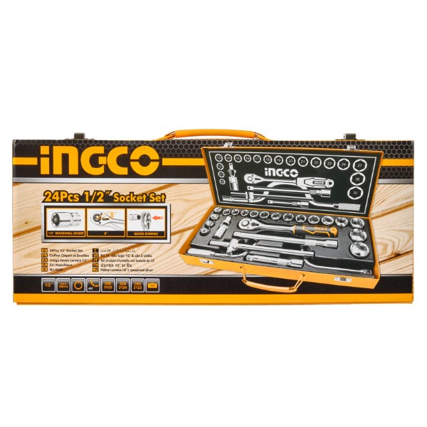 Фото - Набор торцевых головок INGCO 1/2" с трещоткой 24 шт. INDUSTRIAL (HKTS0243)