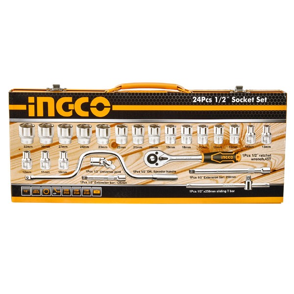 Фото - Набор торцевых головок INGCO 1/2" с трещоткой 24 шт. INDUSTRIAL (HKTS0243)