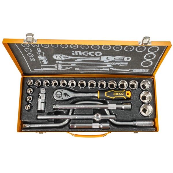 Фото - Набор торцевых головок INGCO 1/2" с трещоткой 24 шт. INDUSTRIAL (HKTS0243)