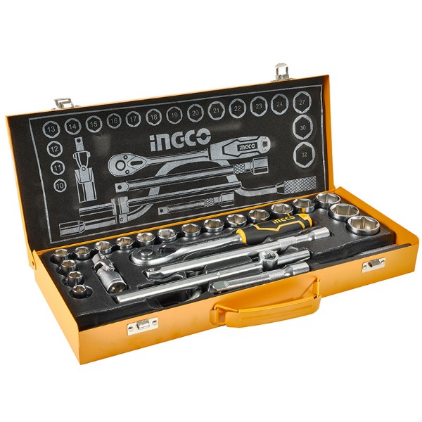 Фото - Набор торцевых головок INGCO 1/2" с трещоткой 24 шт. INDUSTRIAL (HKTS0243)
