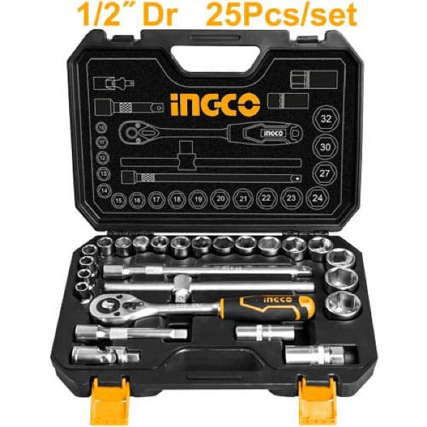 Фото - Набор торцевых головок INGCO с трещоткой 1/2" 25 шт. INDUSTRIAL (HKTS12251)
