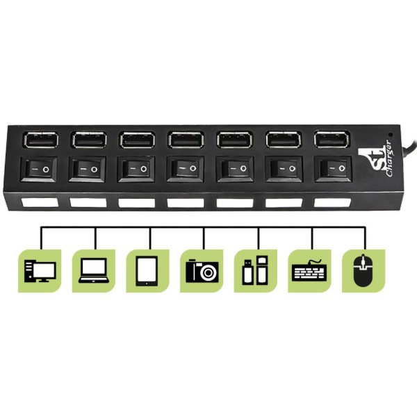 Фото - Хаб USB 1stCharger 7 портов 2.0 Black (HUB1ST20702)