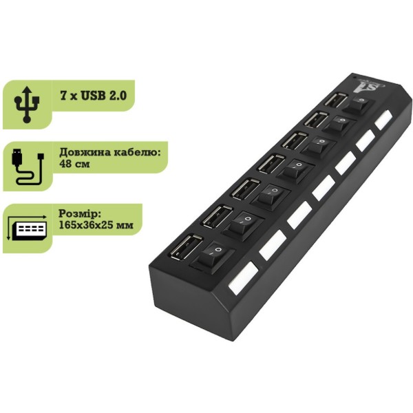 Фото - Хаб USB 1stCharger 7 портов 2.0 Black (HUB1ST20702)