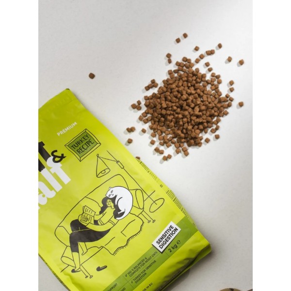 Фото - Сухой корм для кошек Half&Half с чувствительным пищеварением с индейкой 2 кг (4820261920826)