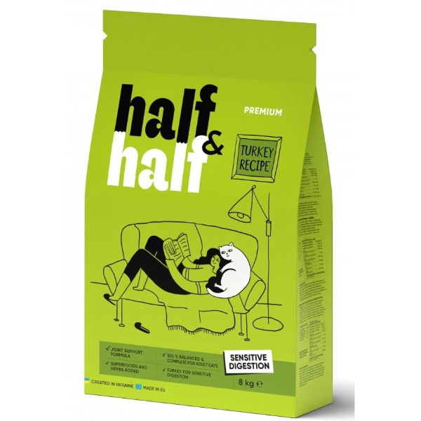 Фото - Сухой корм для кошек Half&Half с чувствительным пищеварением с индейкой 8 кг (4820261920833)