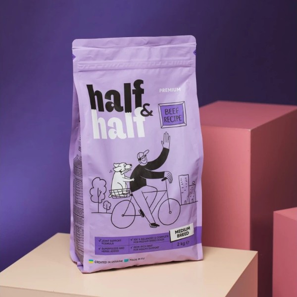 Фото - Сухой корм для собак Half&Half с говядиной 2 кг (4820261920741)