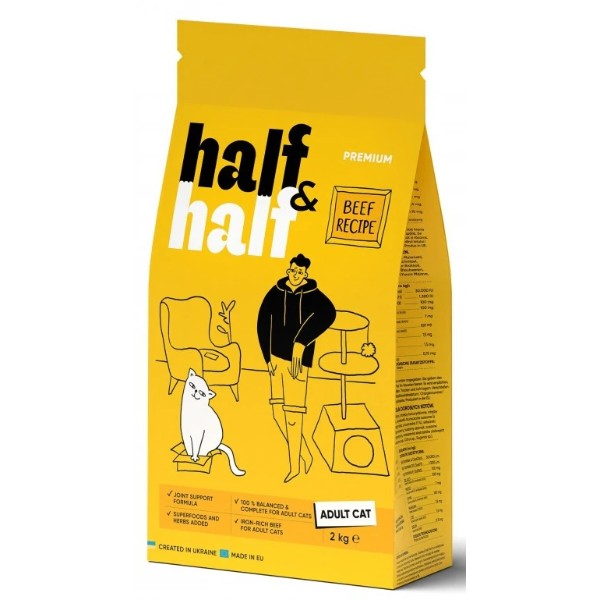 Фото - Сухой корм для кошек Half&Half с говядиной 2 кг (4820261920840)