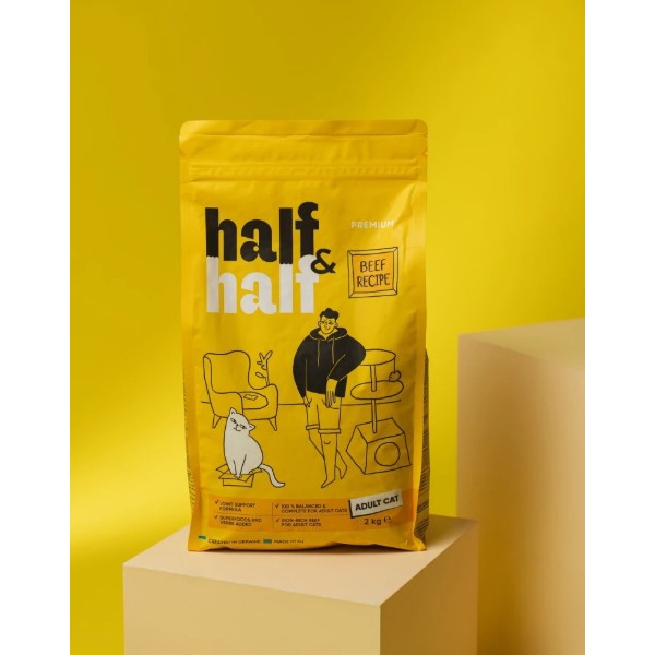 Фото - Сухой корм для кошек Half&Half с говядиной 2 кг (4820261920840)