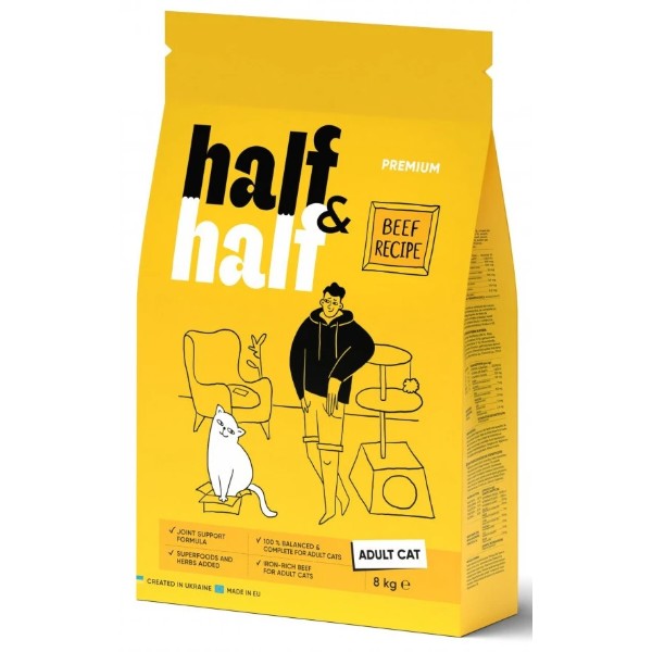Фото - Сухой корм для кошек Half&Half с говядиной 8 кг (4820261920857)