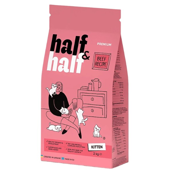 Фото - Сухой корм для кошек Half&Half для котят с говядиной 2 кг (4820261920789)