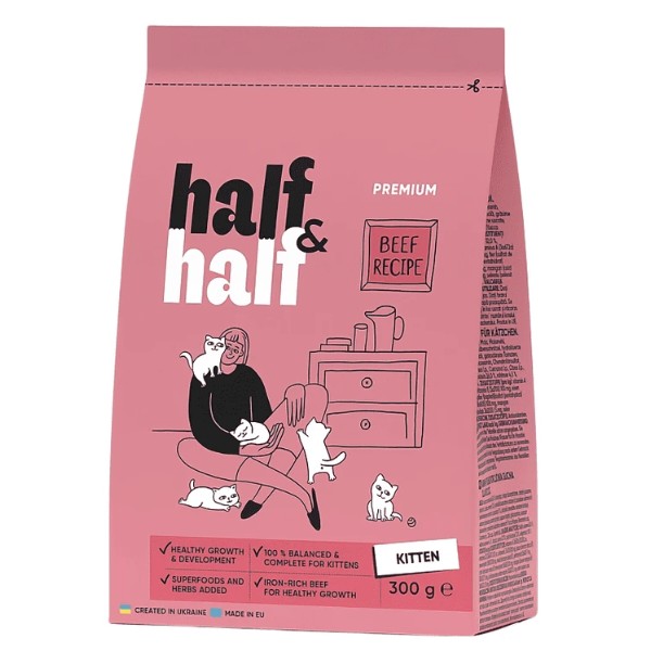 Фото - Сухой корм для кошек Half&Half для котят с говядиной 300 г (4820261920925)
