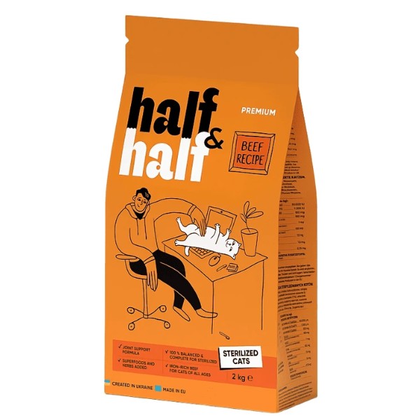 Фото - Сухой корм для кошек Half&Half для стерилизованных с говядиной 2 кг (4820261920802)