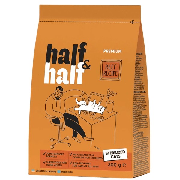 Фото - Сухой корм для кошек Half&Half для стерилизованных с говядиной 300 г (4820261920932)