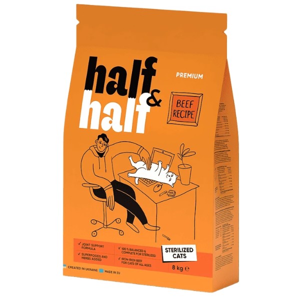 Фото - Сухой корм для кошек Half&Half для стерилизованных с говядиной 8 кг (4820261920819)