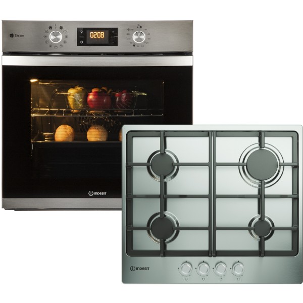 Фото - Духова шафа + варильна поверхня газова Indesit IFWS 3841 JH IX + THP 641 IX/I
