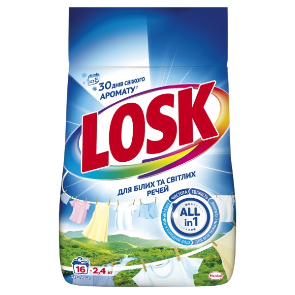 Фото - Стиральный порошок Losk авт. Горное Озеро д/белых и светлых вещей, 2,4 кг, 16 циклов