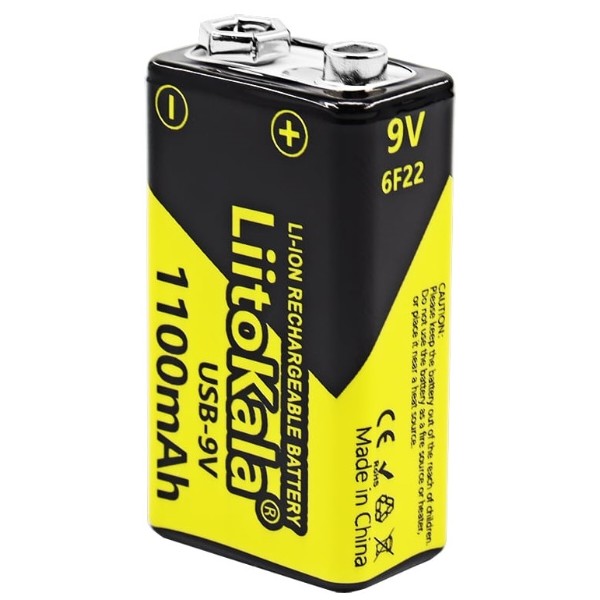 Фото - Батарейка тип 6F22 (1604) LiitoKala 9V 1100 mAh (USB-9V 1100mAh)