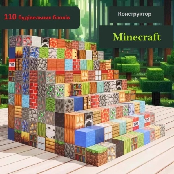 Фото - Магнітний конструктор Minecraft 110 деталей + 6 фігурок (6948679457784)