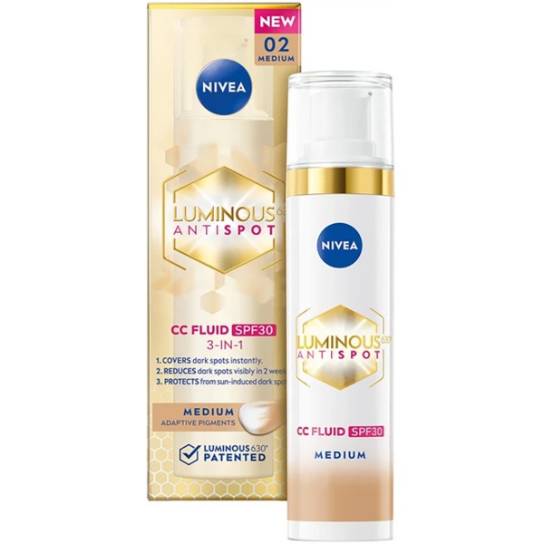 Фото - Крем для обличчя NIVEA Luminous 630 флюїд тон середній 3в1 SPF 30 40 мл (9005800379661)