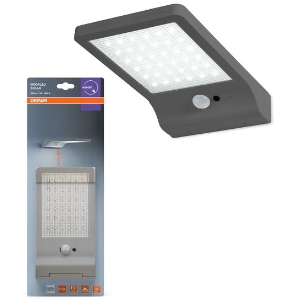 Фото - Світлодіодний світильник Osram DORLED SOLAR 3Вт 4000K 320Лм датчик сутінків Black (4099854531453)