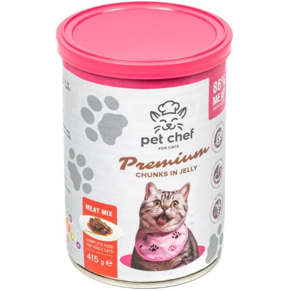 Фото - Влажный корм для кошек Pet Chef кусочки в желе Мясной микс 415 г (4820255193571)