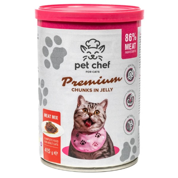 Фото - Влажный корм для кошек Pet Chef кусочки в желе Мясной микс 415 г (4820255193571)