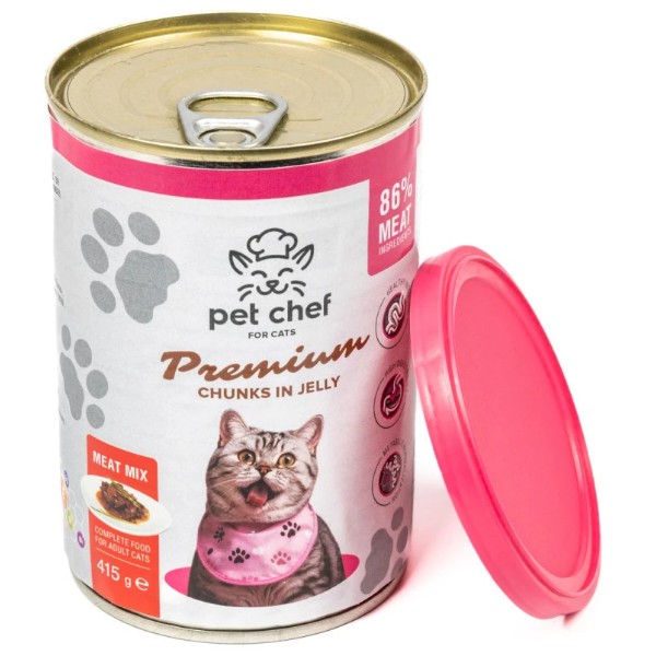 Фото - Влажный корм для кошек Pet Chef кусочки в желе Мясной микс 415 г (4820255193571)