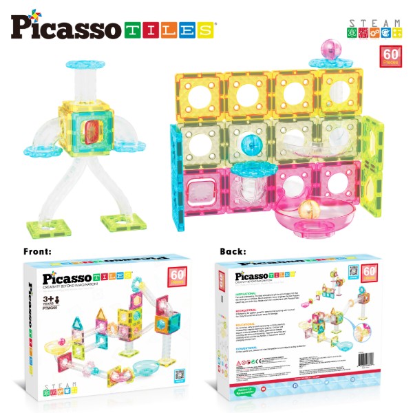 Фото - Магнитный конструктор Picasso Tiles MINI DIAMOND MARBLE RUN TRACK SET на 60 деталей (28299)